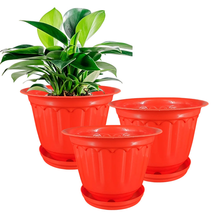 10 Inch Jasmine Planters with Drip Tray Home & Garden Decor (Set of 3)