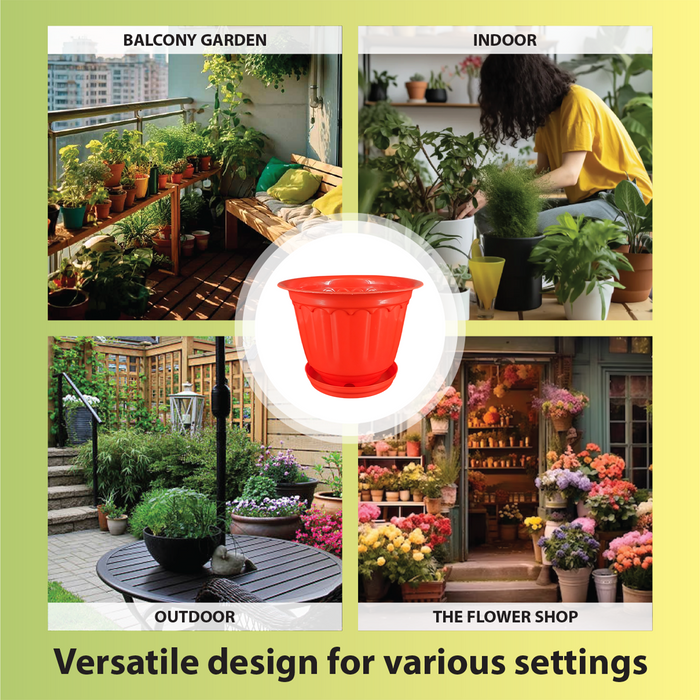 10 Inch Jasmine Planters with Drip Tray Home & Garden Decor (Set of 3)