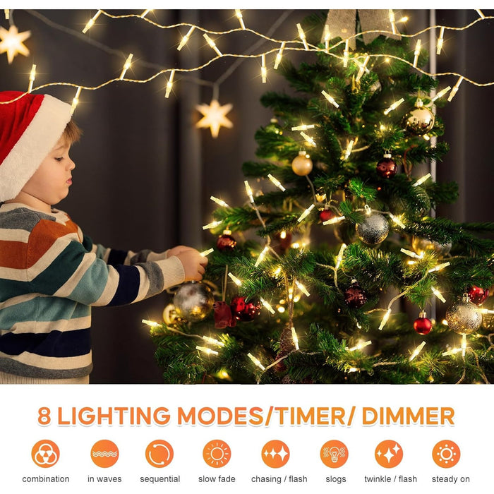 100m 800 LED Outdoor Christmas Fairy Lights – Warm White, Remote, Timer, 8 Modes