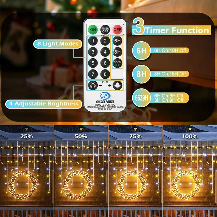 10m LED Icicle Lights – 8 Mode Fairy String for Christmas & Outdoor Decor