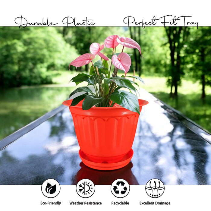 12 Inch Jasmine Planters with Drip Tray Home & Garden Decor (Set of 3)