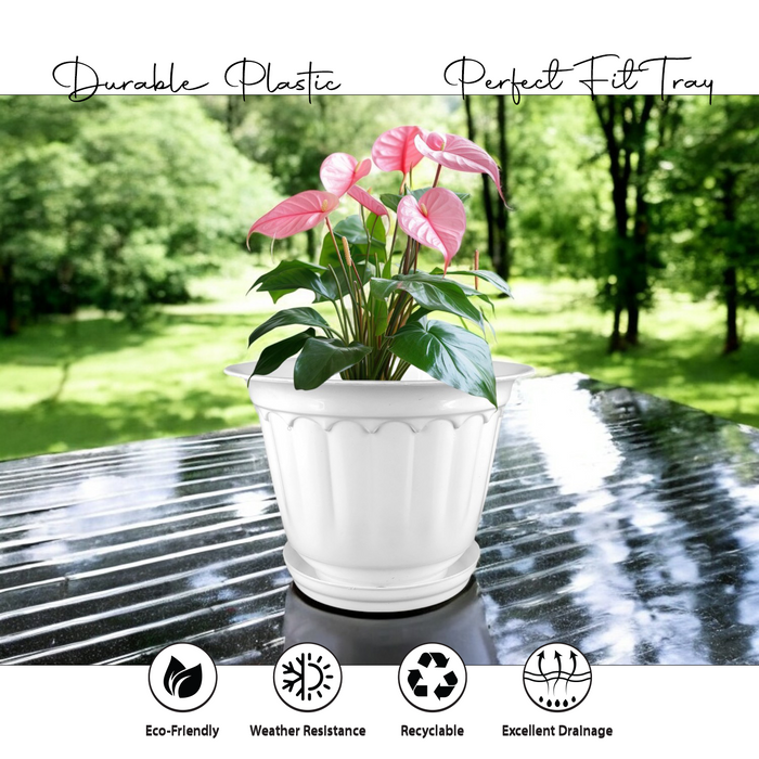 12 Inch Jasmine Planters with Drip Tray Home & Garden Decor (Set of 3)