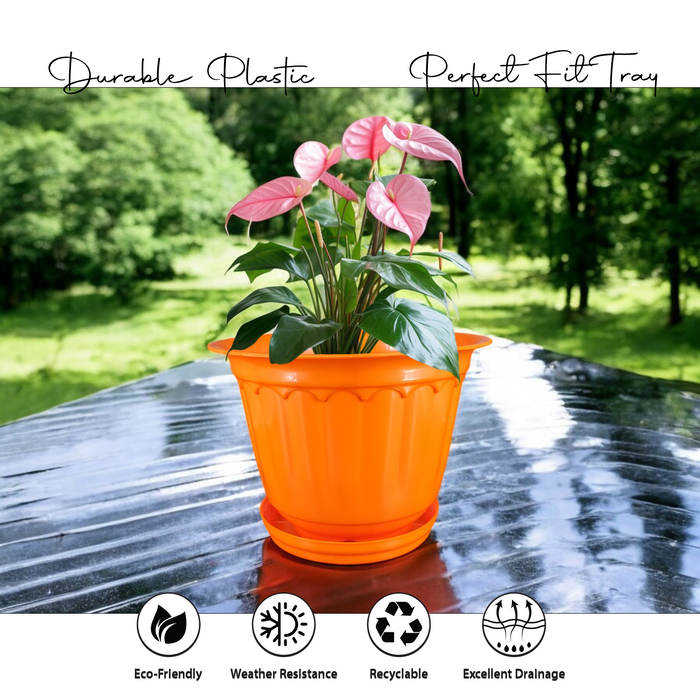 12 Inch Jasmine Planters with Drip Tray Home & Garden Decor (Set of 3)
