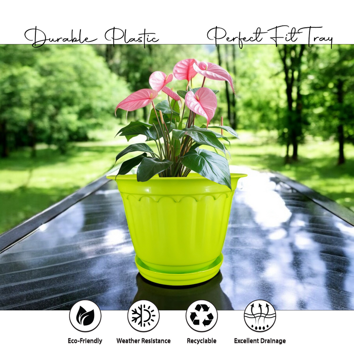 12 Inch Jasmine Planters with Drip Tray Home & Garden Decor (Set of 3)