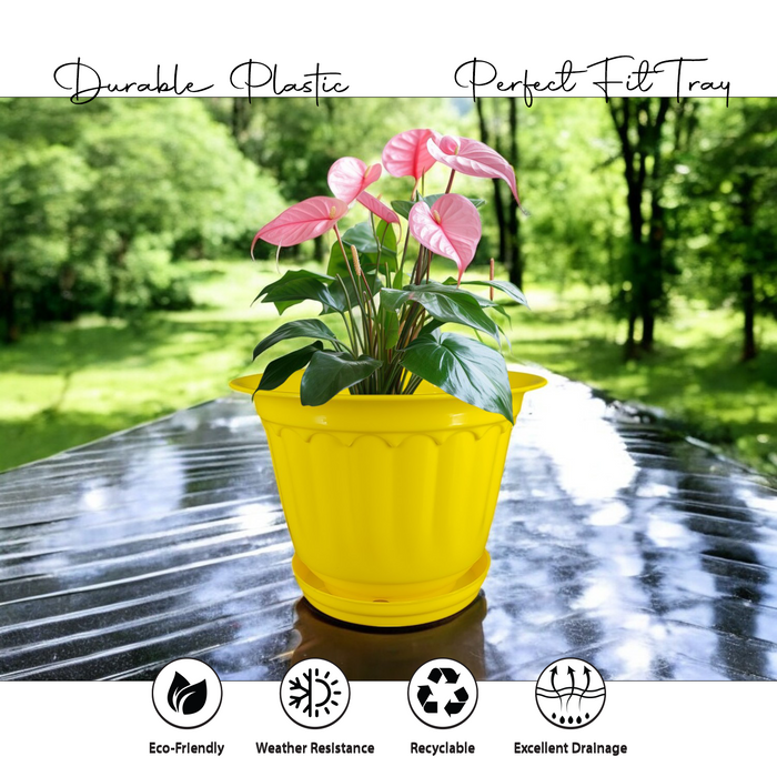 12 Inch Jasmine Planters with Drip Tray Home & Garden Decor (Set of 3)