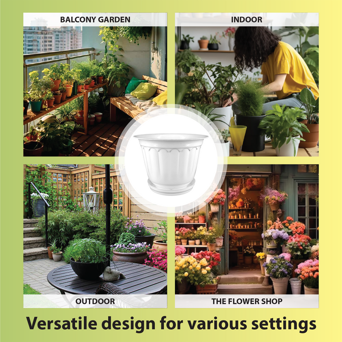 12 Inch Jasmine Planters with Drip Tray Home & Garden Decor (Set of 3)