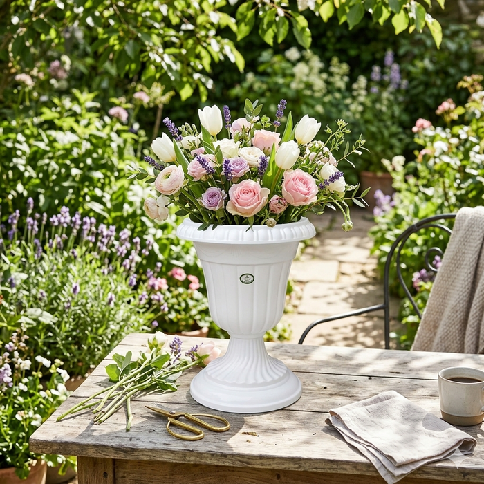 13 Inch Decorative Tulip Flower Vase White Plastic Flower Holder for Home & Tabletop Decor