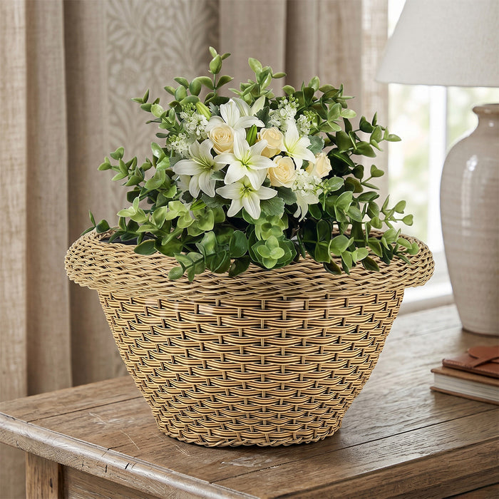 15 Inch Polly Rattan OMX Flower Pot, Round, UV Resistant