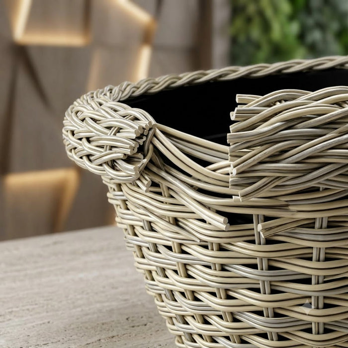 15 Inch Polly Rattan OMX Flower Pot, Round, UV Resistant