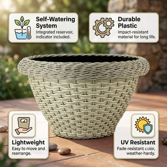 15 Inch Polly Rattan OMX Flower Pot, Round, UV Resistant