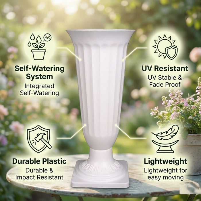 17 Inch White Frooti Plastic Flower Vases Indoor Decor (Set of 3)
