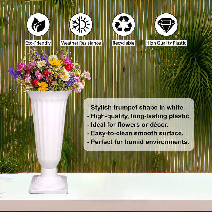 17 Inch White Frooti Plastic Flower Vases Indoor Decor