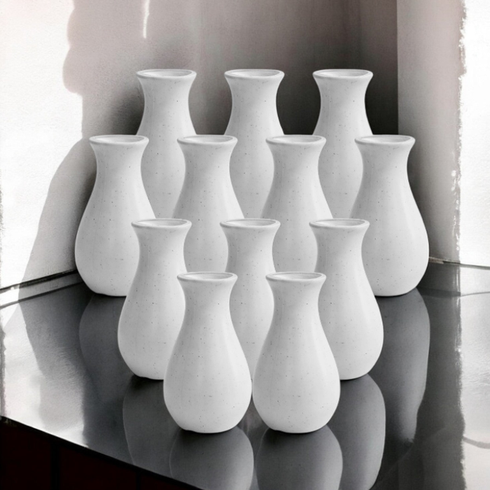6 inch (15 cm) Round White Lucky Plastic Flower Vases Indoor Decor (Set of 8)
