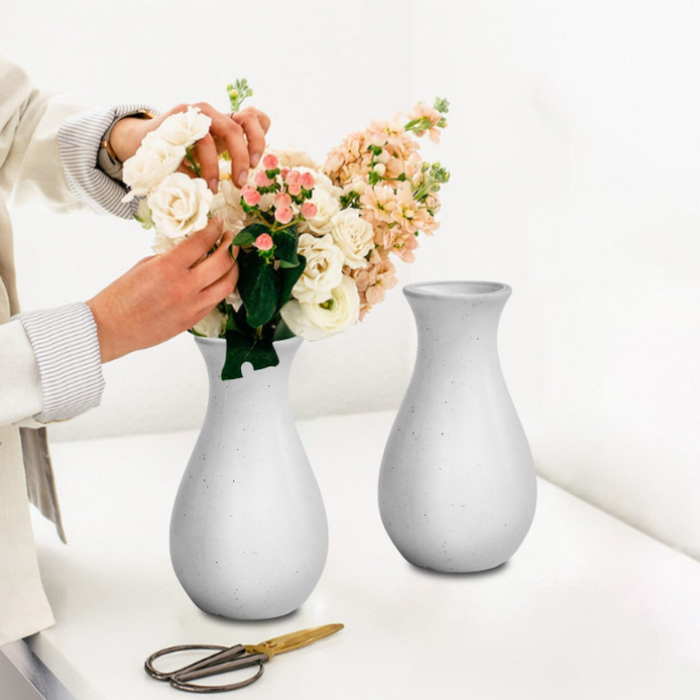 6 inch (15 cm) Round White Lucky Plastic Flower Vases Indoor Decor (Set of 8)