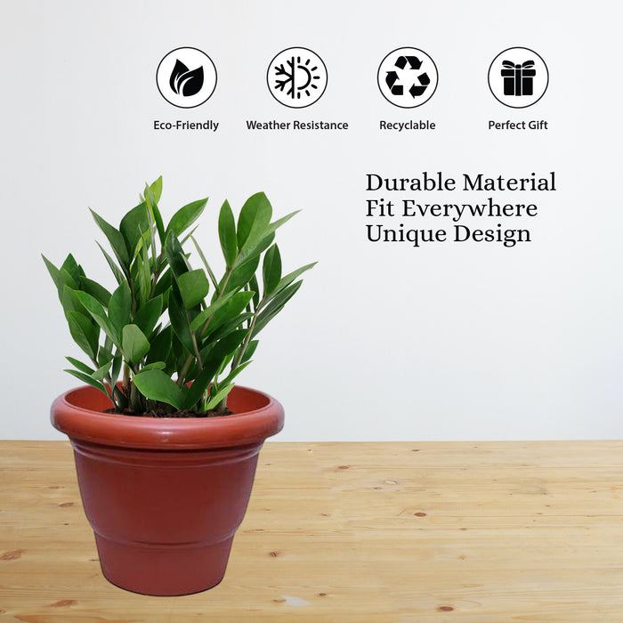 8 Inch Deluxe Round Brown Planter Set of 12 UV Resistant, Lightweight Plastic Pots for Indoor & Outdoor Plants