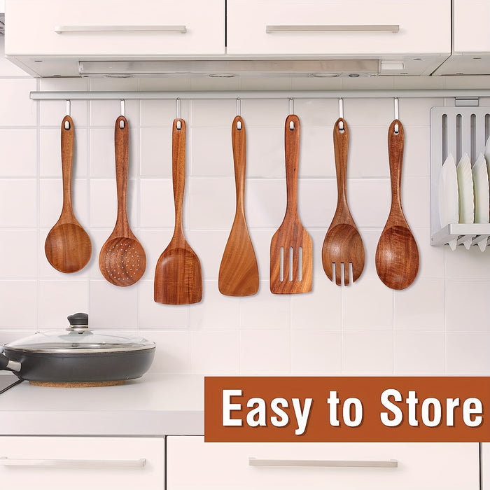 9Pcs Wooden Cooking Utensils Set – Heat Resistant Tools for Non-Stick Pans