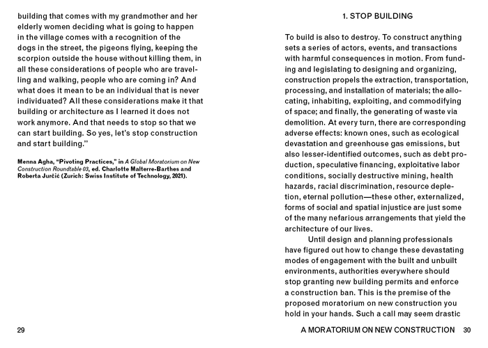 A MORATORIUM ON NEW CONSTRUCTION — by Charlotte Malterre-Barthes