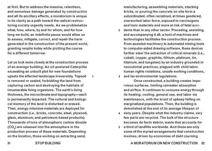 A MORATORIUM ON NEW CONSTRUCTION — by Charlotte Malterre-Barthes