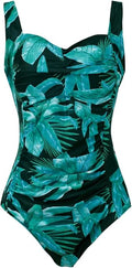 Aidotop Womens One Piece Swimsuit Tummy Control with Ruched Monokinis Tribal Swimsuits (Geen Leaf, XXL)