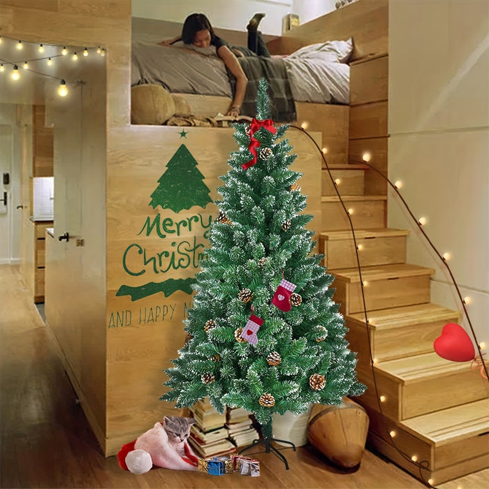 Artificial Christmas Tree with Snow Effect – Pine Cones & Metal Stand