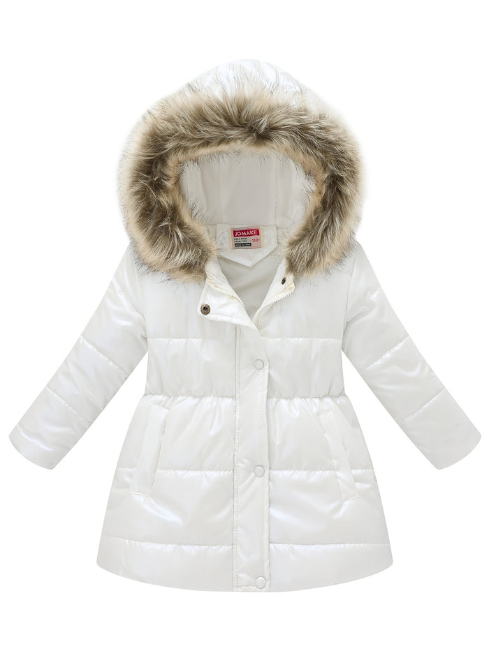 Boys & Girls Winter Jacket – Thick Glossy Hooded Mid-Length Coat