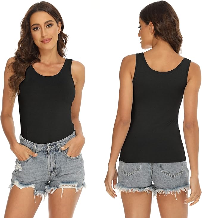 BQTQ 5 Pcs Tank Tops for Women Undershirt Sleeveless Vest Tops for Women and Girls (Black, White, L)