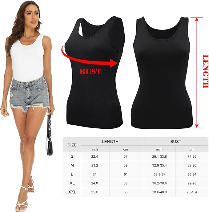 BQTQ 5 Pcs Tank Tops for Women Undershirt Sleeveless Vest Tops for Women and Girls (Black, White, L)