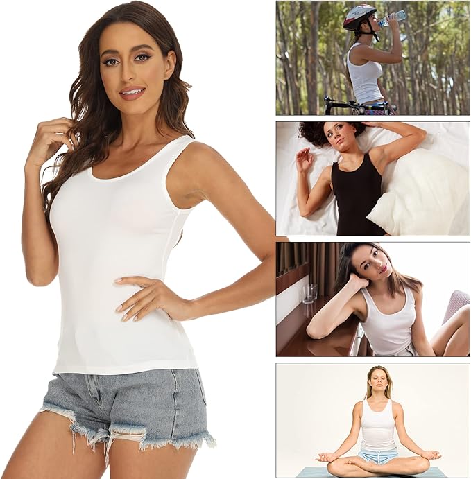 BQTQ 5 Pcs Tank Tops for Women Undershirt Sleeveless Vest Tops for Women and Girls (Black, White, L)