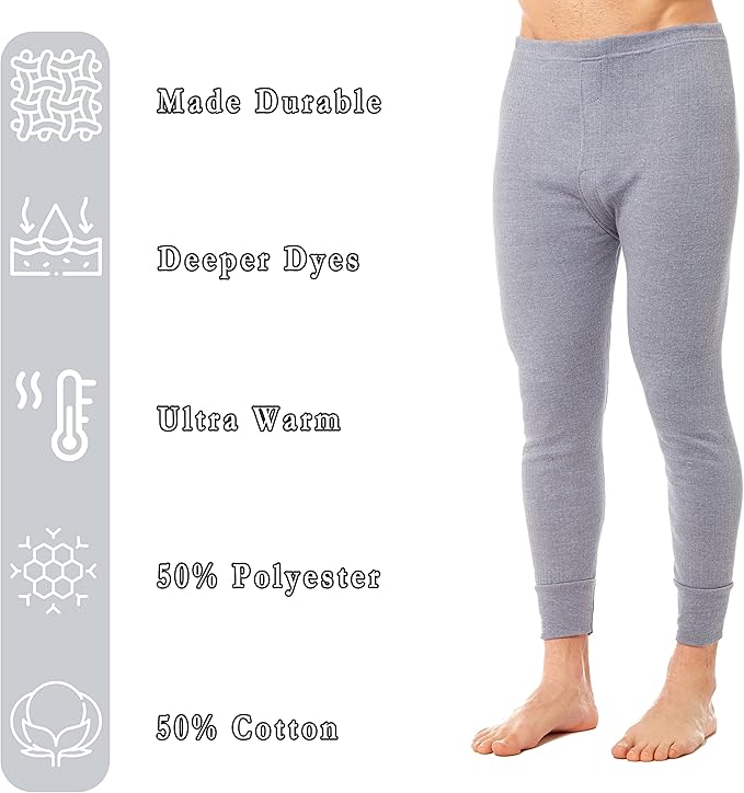 ---BUY ONE GET ONE FREE--- Heatwave® Pack of 2 Men's Thermal Trousers Long Johns, Grey, M