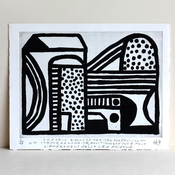 CES DEUX ESPACES ABRITÉS, 33 x 26 cm (Sugar etching) – by Atelier Bingo