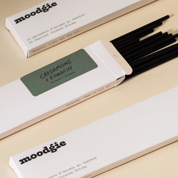 CHARCOAL INCENSE STICKS (Cardamom + Rosemary) — by Moodgie