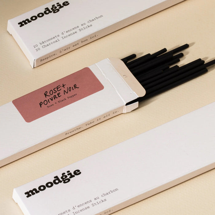 CHARCOAL INCENSE STICKS (Rose + Black Pepper) — by Moodgie