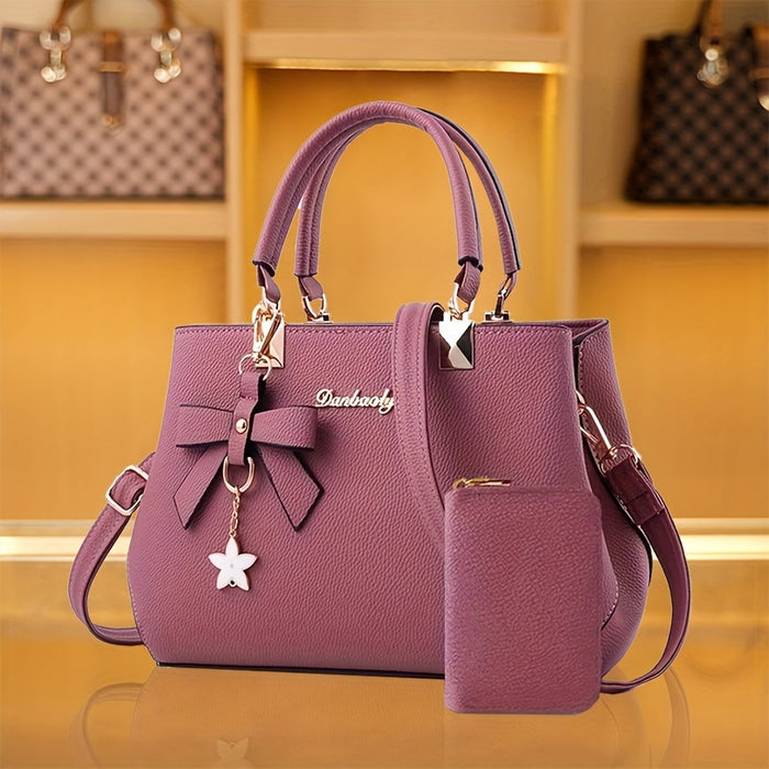 Chic Women’s Bow Handbag – Top Handle Satchel with Coin Purse & Adjustable Strap