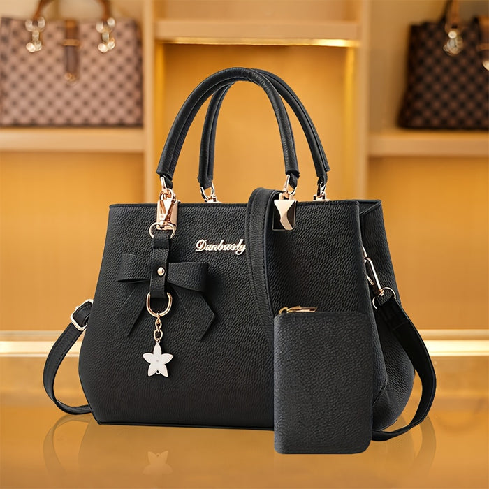 Chic Women’s Bow Handbag – Top Handle Satchel with Coin Purse & Adjustable Strap