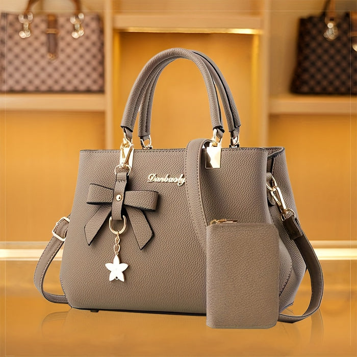 Chic Women’s Bow Handbag – Top Handle Satchel with Coin Purse & Adjustable Strap