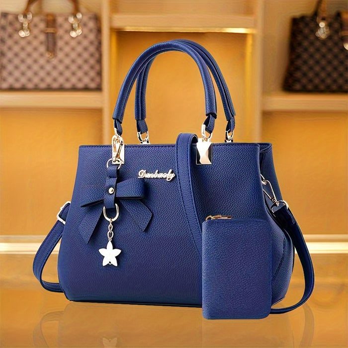 Chic Women’s Bow Handbag – Top Handle Satchel with Coin Purse & Adjustable Strap