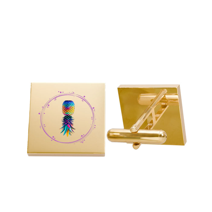 Colorful Upside-Down Pineapple Cufflinks — Tropical Novelty Wedding Accessory