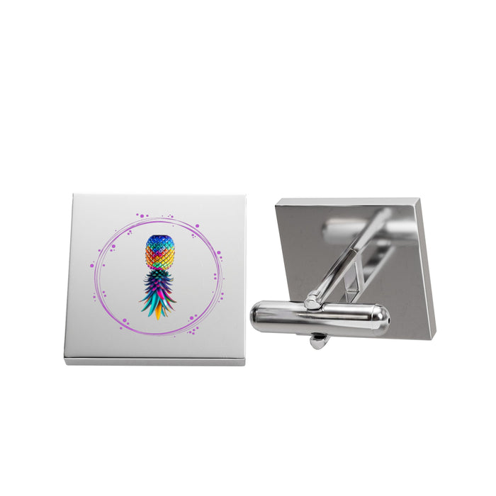 Colorful Upside-Down Pineapple Cufflinks — Tropical Novelty Wedding Accessory