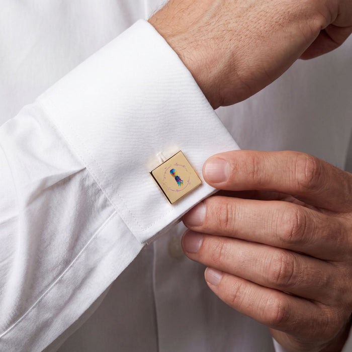 Colorful Upside-Down Pineapple Cufflinks — Tropical Novelty Wedding Accessory