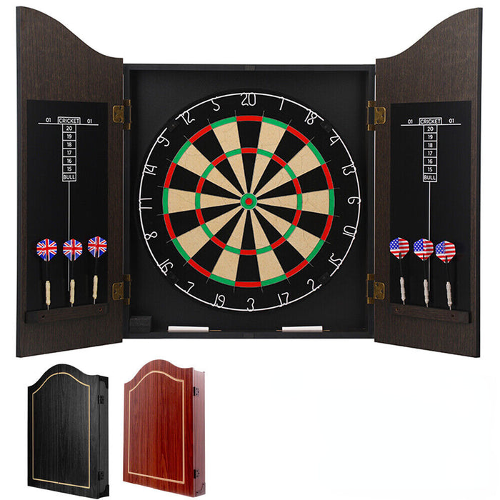 Dartboard Set with Wooden Cabinet – Includes 6 Darts for Home Use