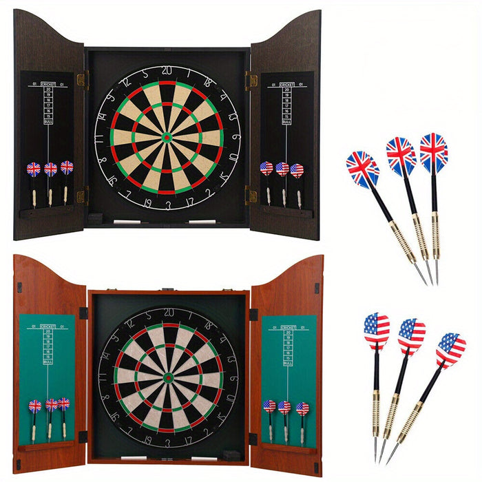 Dartboard Set with Wooden Cabinet – Includes 6 Darts for Home Use