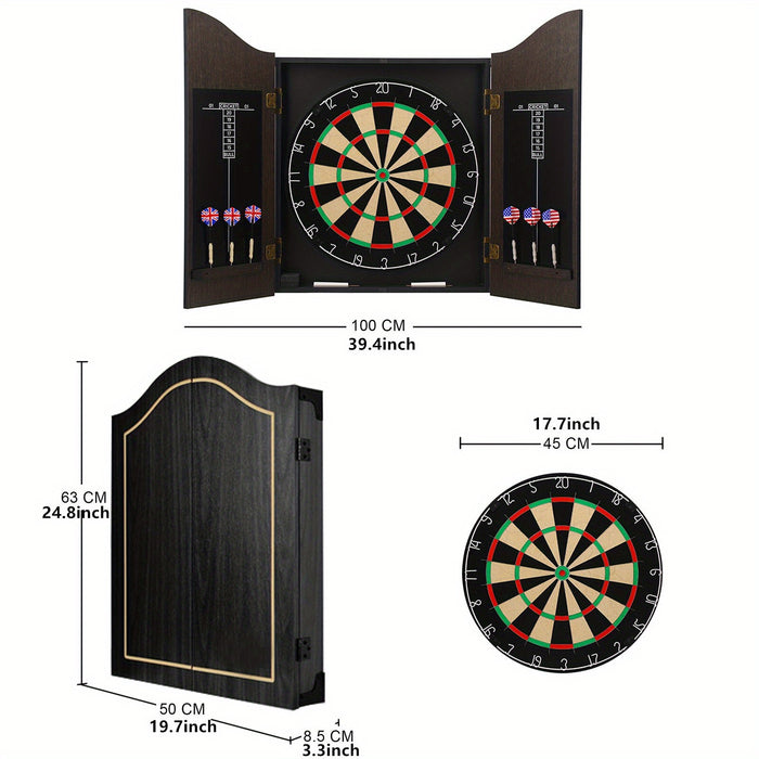 Dartboard Set with Wooden Cabinet – Includes 6 Darts for Home Use