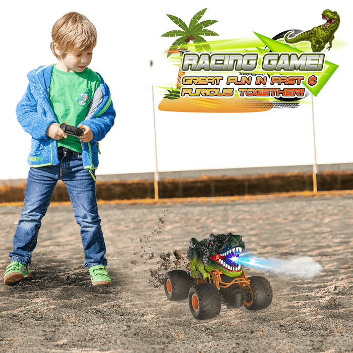 Dinosaur RC Car for Kids – 1:16 Scale Monster Truck with LED, Sound & Spray