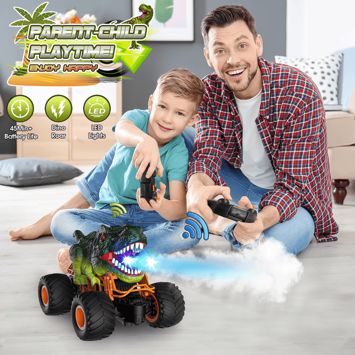 Dinosaur RC Car for Kids – 1:16 Scale Monster Truck with LED, Sound & Spray