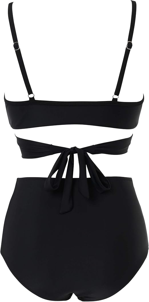 DOULAFASS High Waisted Bikini Set Push Up Bikini Top Tummy Control Bikini Padded 2 Piece Bikini Black, M