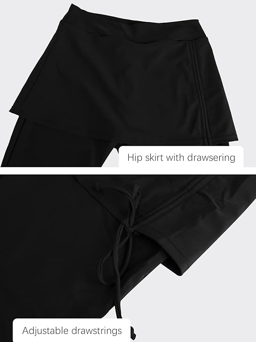 ECUPPER Women's Mid Waist Swimming Capris Shorts Knee Length Swim Leggings Bottom Pants Black XL