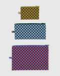 FLAT POUCH SET (JEWEL CHECKS) — by Baggu
