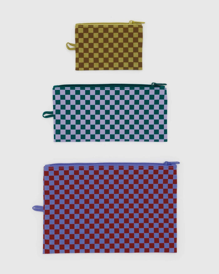FLAT POUCH SET (JEWEL CHECKS) — by Baggu