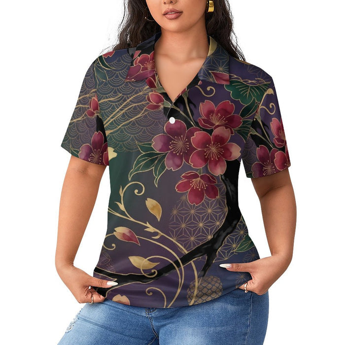 Floral Pineapple Ice Silk Women’s Polo Shirt | UPF 50+ Cooling Golf & Casual Top