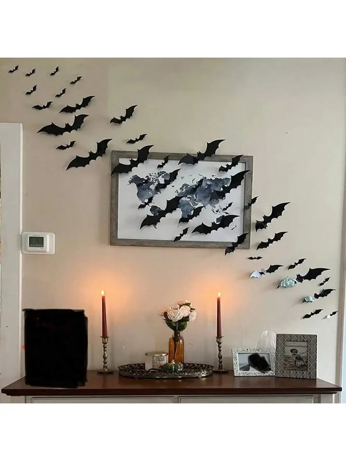 Halloween 60pcs 3D Waterproof black Bats Wall Decor